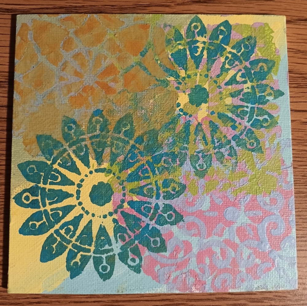 Mandala Abstract Dark-Blue/Forest-Green Layered 5x5 Canvas Art in Layered Hues